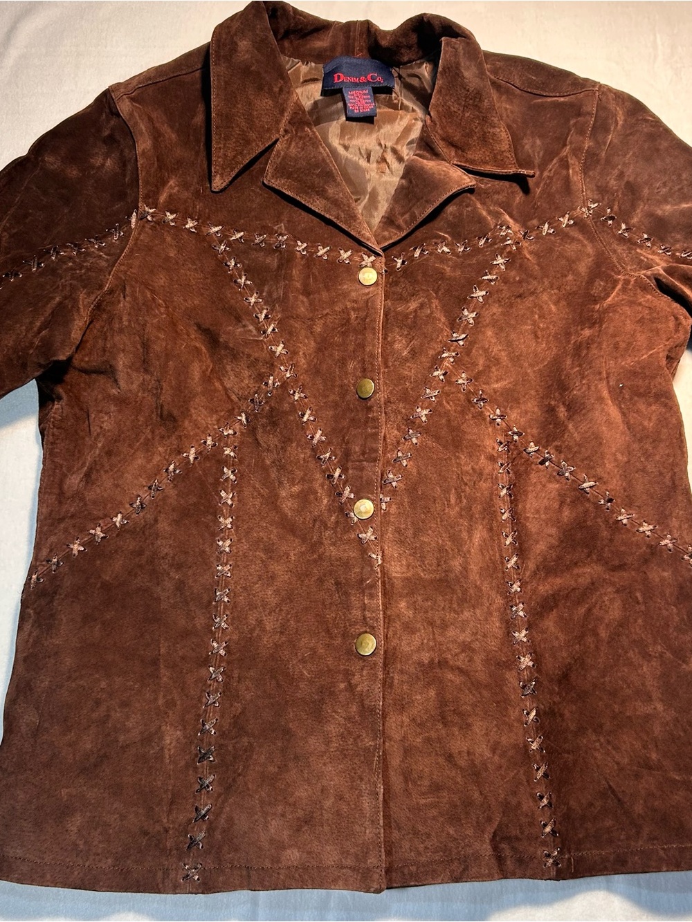 Vintage Denim & Co. 100% Genuine Suede Whipstitch Jacket Western Cowgirl Hippie